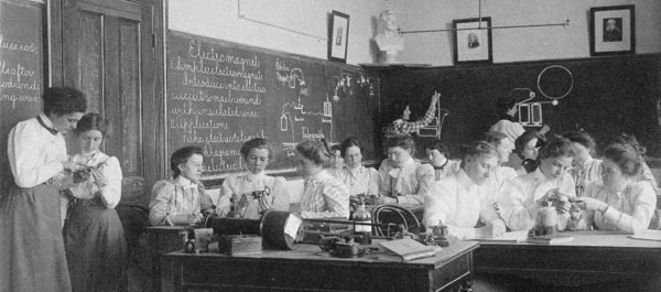 Girls studying electromagnetism